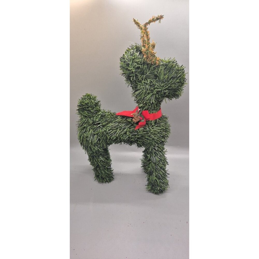 VINTAGE CHRISTMAS REINDEER FAUX EVERGREEN TOPIARY ARTIFICIAL TREE DEER  10"